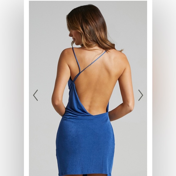 VERONNICA MINI DRESS - ASYMMETRIC NECK DRESS IN COBALT - Picture 3 of 6